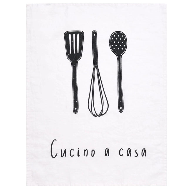 Canovaccio Cucina A Casa Simple Day in lino bianco 50x68 cm
