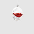 Pallina di Natale EDG in vetro bianco con decoro bocca rossa glitterata