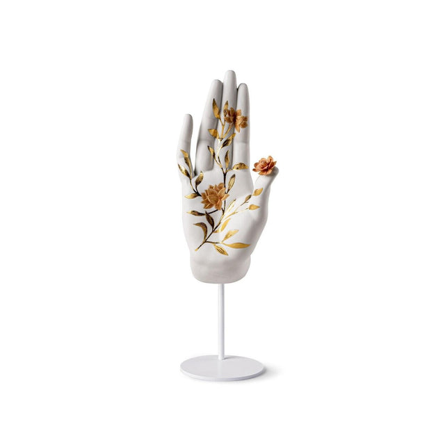 Scultura Protezione Mudra Lladrò in porcellana bianca 42x14 cm