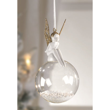 Sfera con angelo Mascagni Casa in vetro trasparente 6 cm addobbo Natale