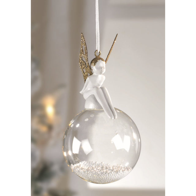 Sfera con angelo Mascagni Casa in vetro trasparente 6 cm addobbo Natale