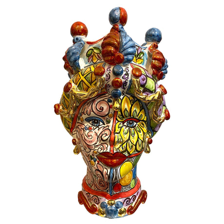 Testa di Moro donna Verus in ceramica di Caltagirone con corona multicolor