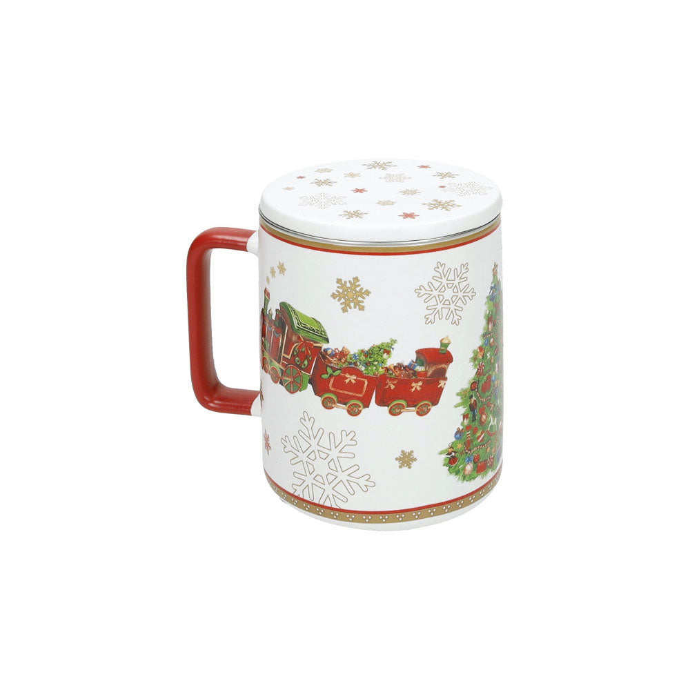 Tazza mug con filtro Brandani in porcellana decoro natalizio 11,5x8 cm