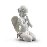 Scultura Angelo Preghiera Celestiale Lladrò in porcellana 30x26 cm