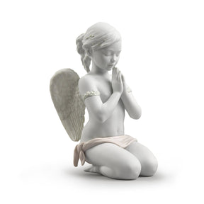 Scultura Angelo Preghiera Celestiale Lladrò in porcellana 30x26 cm