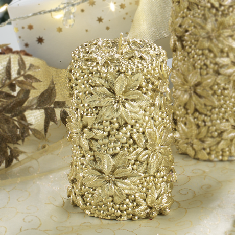 Cero natalizio Mascagni Casa in cera 11 cm con decori oro