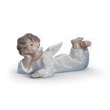 Statuina Angioletto Coricato Lladrò in porcellana glitterata 6x14 cm
