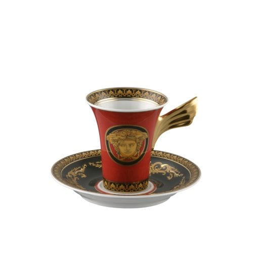 Tazza caffè Medusa Versace in porcellana con decoro barocco rosso e oro