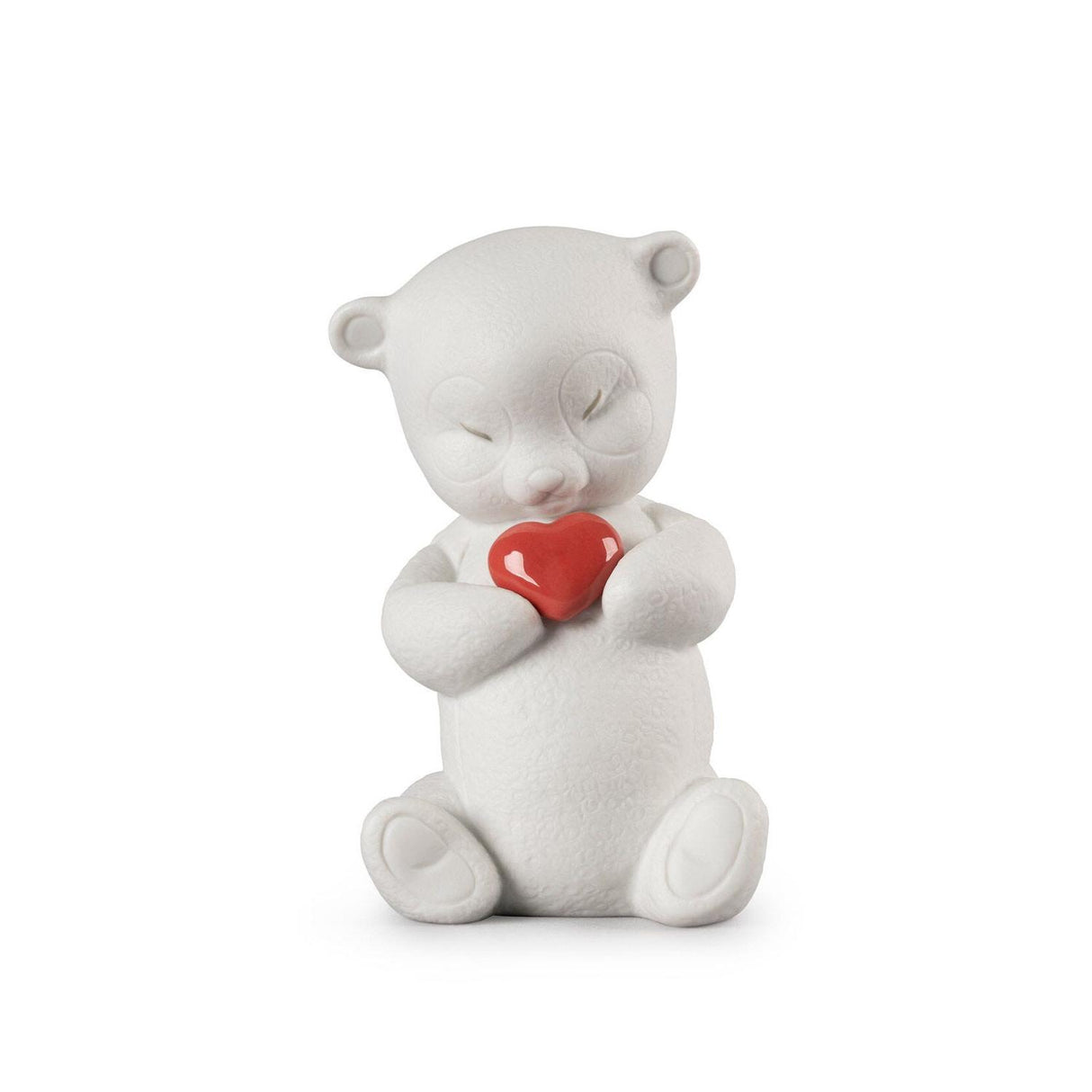 Statuina Roby Orso Coraggioso Lladrò in porcellana opaca con cuore rosso