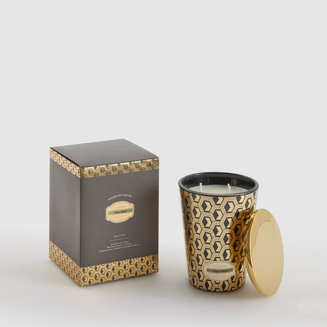 Candela profumata Enigma EDG in vetro satinato con decoro dorato 12 cm