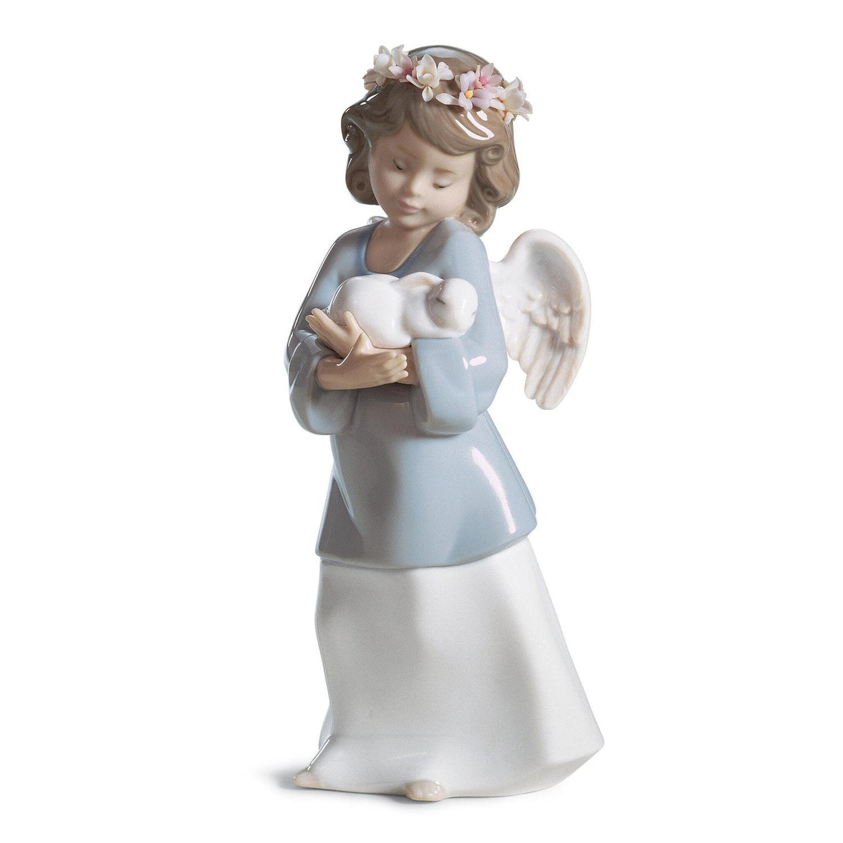 Statuina Angelo Amore Celestiale Lladrò in porcellana colori pastello 18 cm