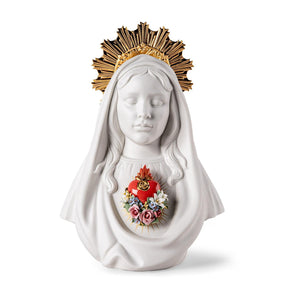 Scultura Cuore Immacolato di Maria Lladrò in porcellana bianca opaca 40x28 cm