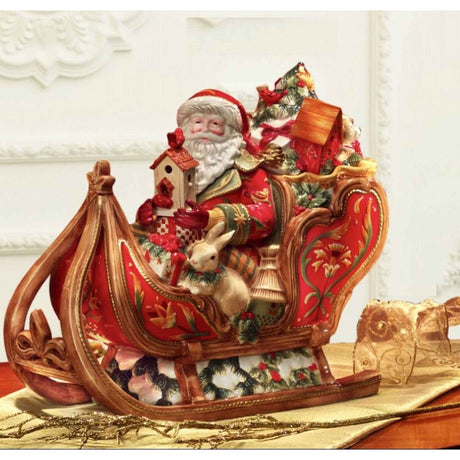 Scatola Babbo Natale su slitta Fitz and Floyd in porcellana 34x36 cm