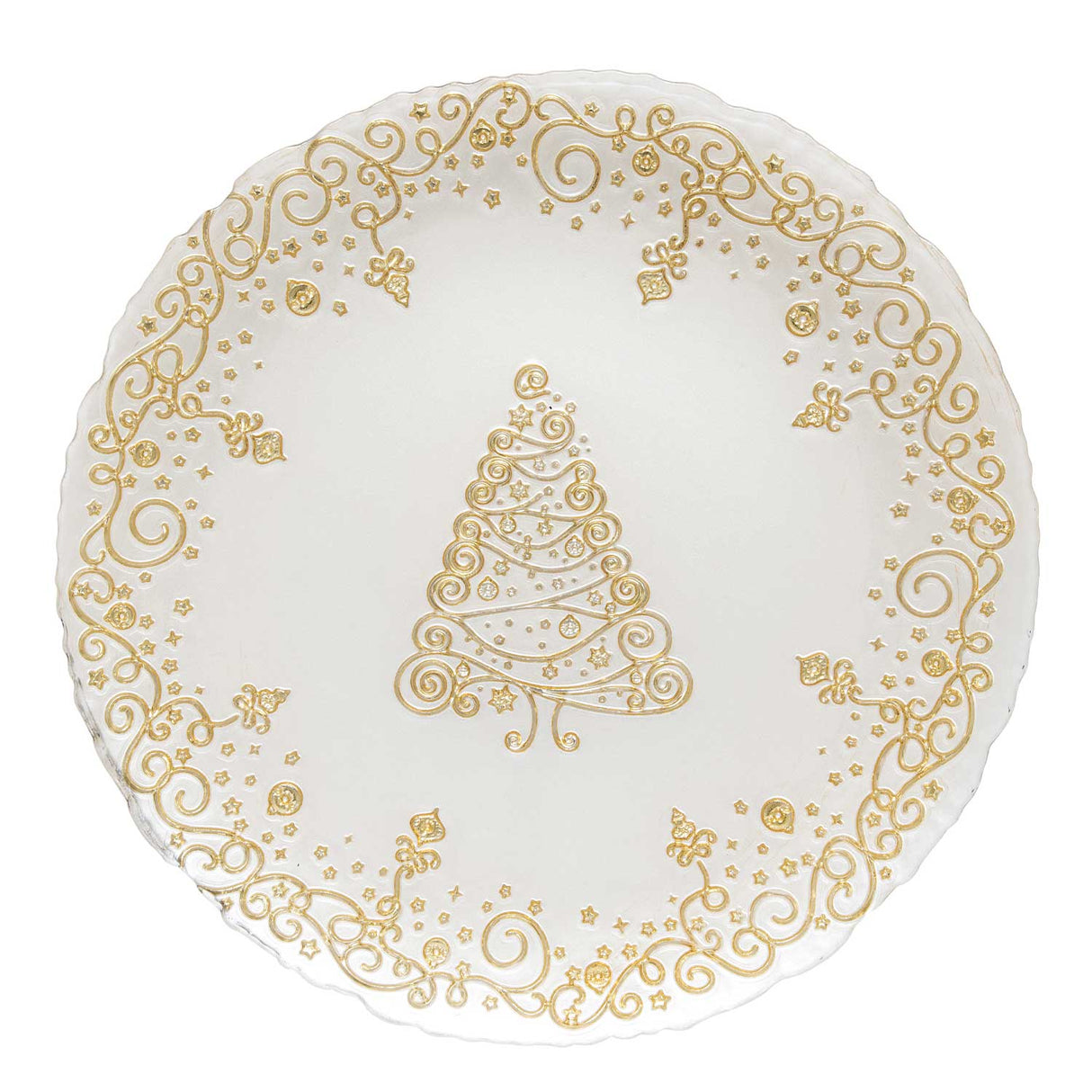 Piatto natalizio Easy Life in vetro bianco con decorazioni oro 33 cm