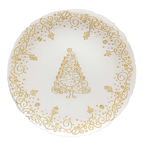 Piatto natalizio Easy Life in vetro bianco con decorazioni oro 33 cm