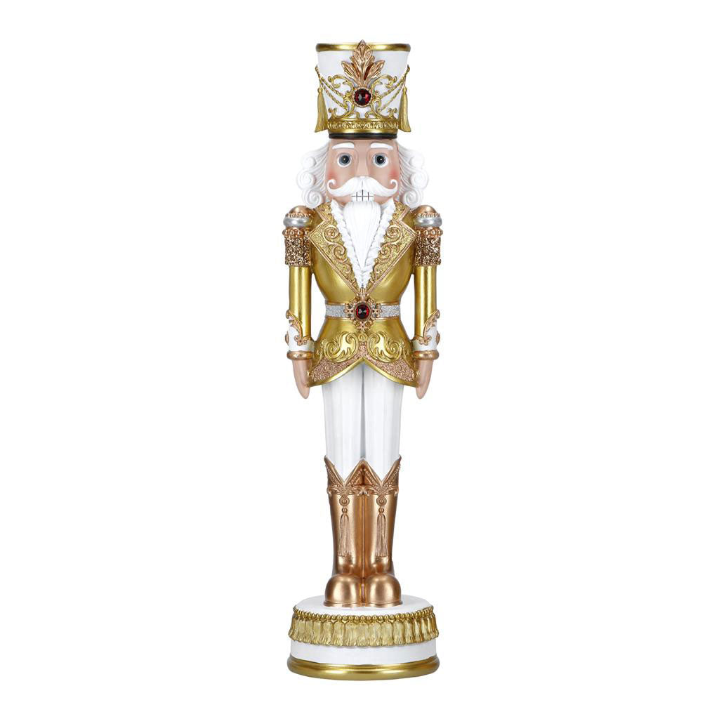 Schiaccianoci natalizio Timstor in poliresina bianco e oro 35 cm