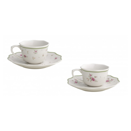 Set 2 tazze caffè Nonna Rosa Brandani in porcellana decoro floreale 90 ml