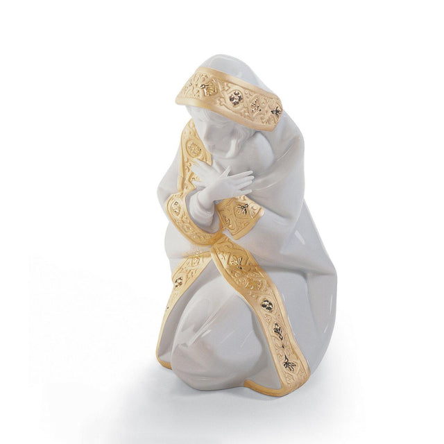 Statuina Vergine Maria Lladrò in porcellana opaca con dettagli oro 18x13 cm