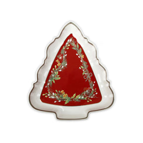 Antipastiera Albero Brandani in porcellana rossa decoro natalizio 26x23 cm
