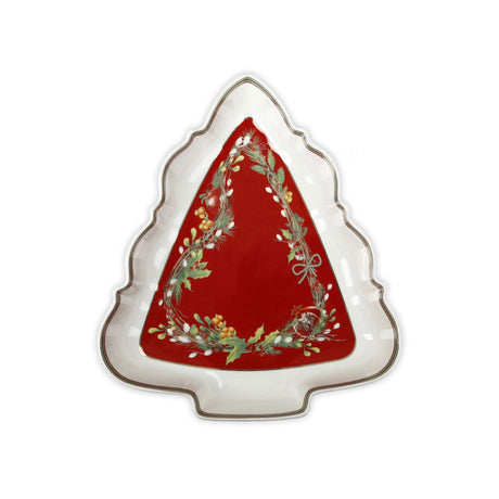 Antipastiera Albero Brandani in porcellana rossa decoro natalizio 26x23 cm