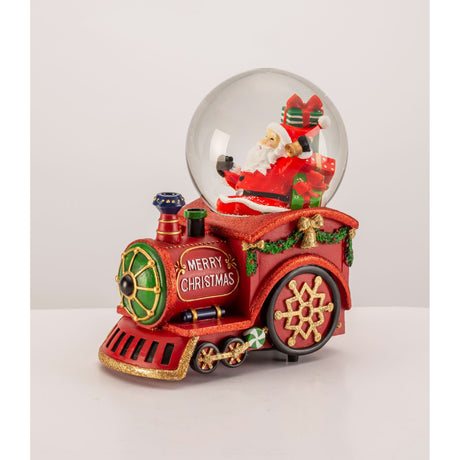 Palla di neve locomotiva Noel in resina e vetro con carillon 21 cm