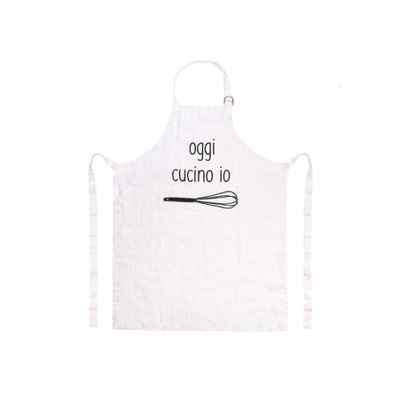 Grembiule Oggi Cucino Io Simple Day in lino bianco stropicciato 70x85 cm