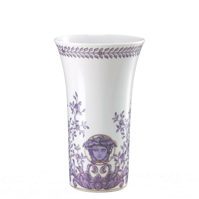 Vaso Le Grand Divertissement Versace in porcellana viola e bianca 26 cm