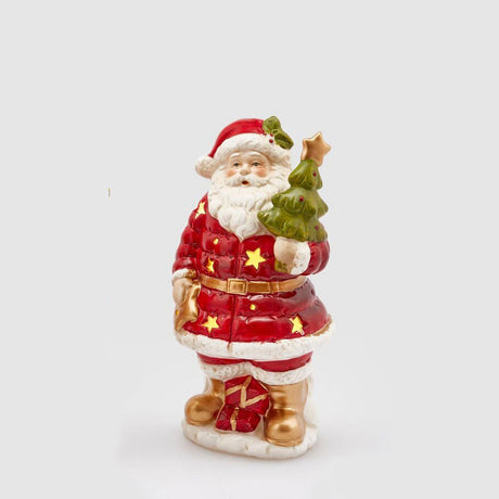 Statuina Babbo Natale con pino EDG in ceramica multicolore 18 cm