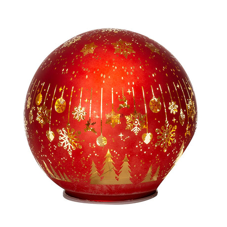 Palla di Natale luminosa Noel in vetro rosso con LED 12 cm
