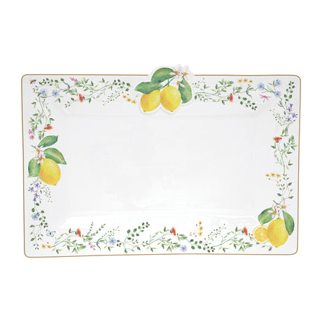 Vassoio rettangolare Easy Life in porcellana decoro limoni 36x24 cm