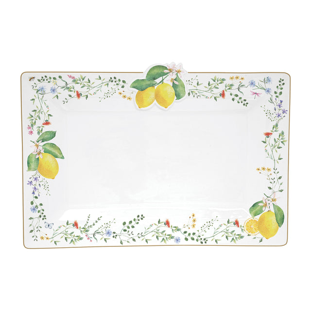 Vassoio rettangolare Easy Life in porcellana decoro limoni 36x24 cm
