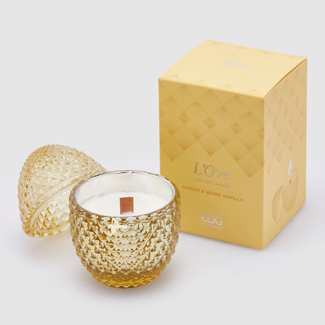 Candela uovo EDG in vetro giallo profumata 12x8 cm