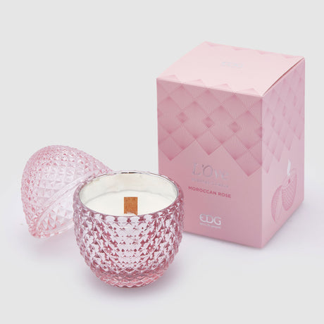 Candela uovo EDG in vetro rosa profumata Moroccan Rose 12x8 cm