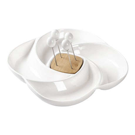 Antipastiera Girella Brandani in porcellana bianca e base in bamboo 24 cm