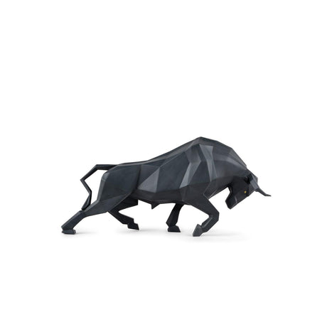 Scultura toro da combattimento Lladrò in porcellana nera opaca 24x50 cm