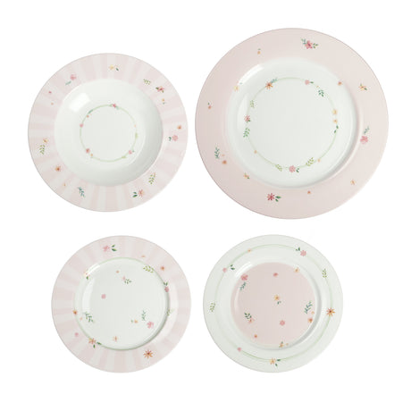 Servizio piatti Polline Brandani in porcellana decorata 18 pezzi rosa