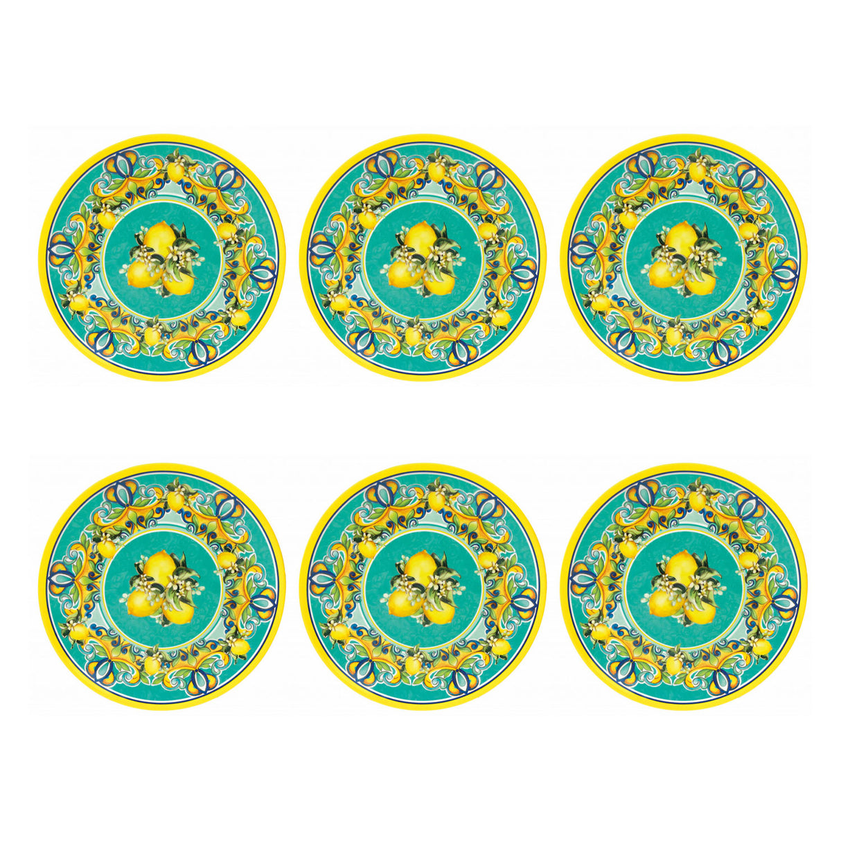 Set 6 piatti piani Citrus Brandani in melamina decoro multicolore 27 cm
