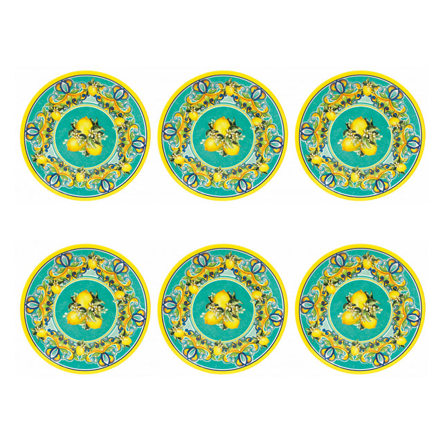 Set 6 piatti piani Citrus Brandani in melamina decoro multicolore 27 cm