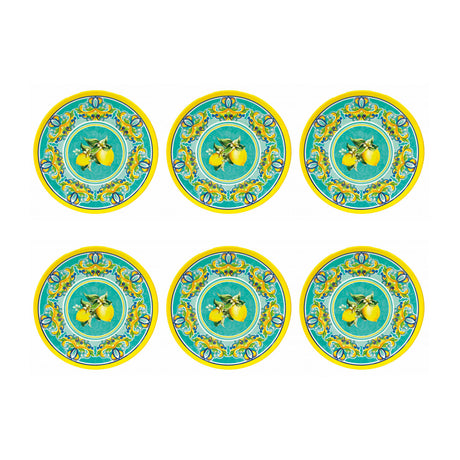 Set 6 piatti colazione Citrus Brandani in melamina decoro limoni 21,5 cm