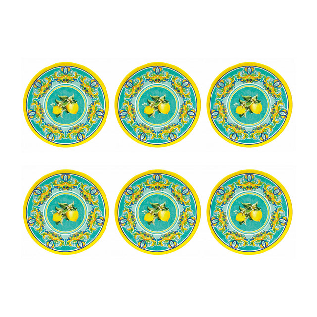 Set 6 piatti colazione Citrus Brandani in melamina decoro limoni 21,5 cm
