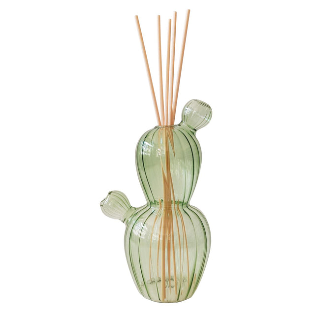 Diffusore a bastoncini Brandani in vetro verde a forma di cactus 17 cm