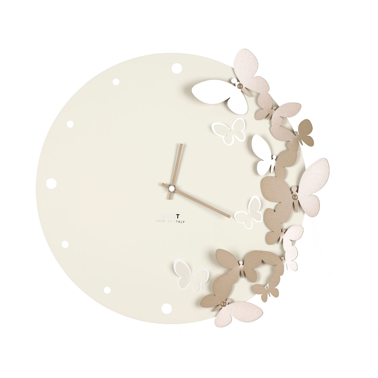 Orologio da parete Ceart con farfalle 3D in metallo color panna 40 cm