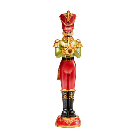 Schiaccianoci con tromba Noel in resina colorata 33 cm