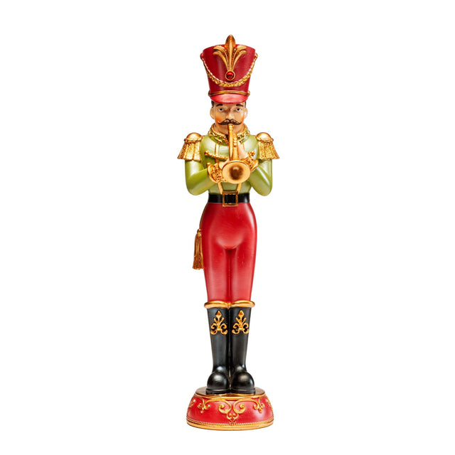 Schiaccianoci con tromba Noel in resina colorata 33 cm