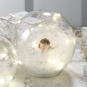 Sfera natalizia Mascagni in vetro con angelo e luci LED 15 cm