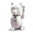 Statuina Maneki Neko Lladrò in porcellana bianca con riflessi argento 11x6 cm