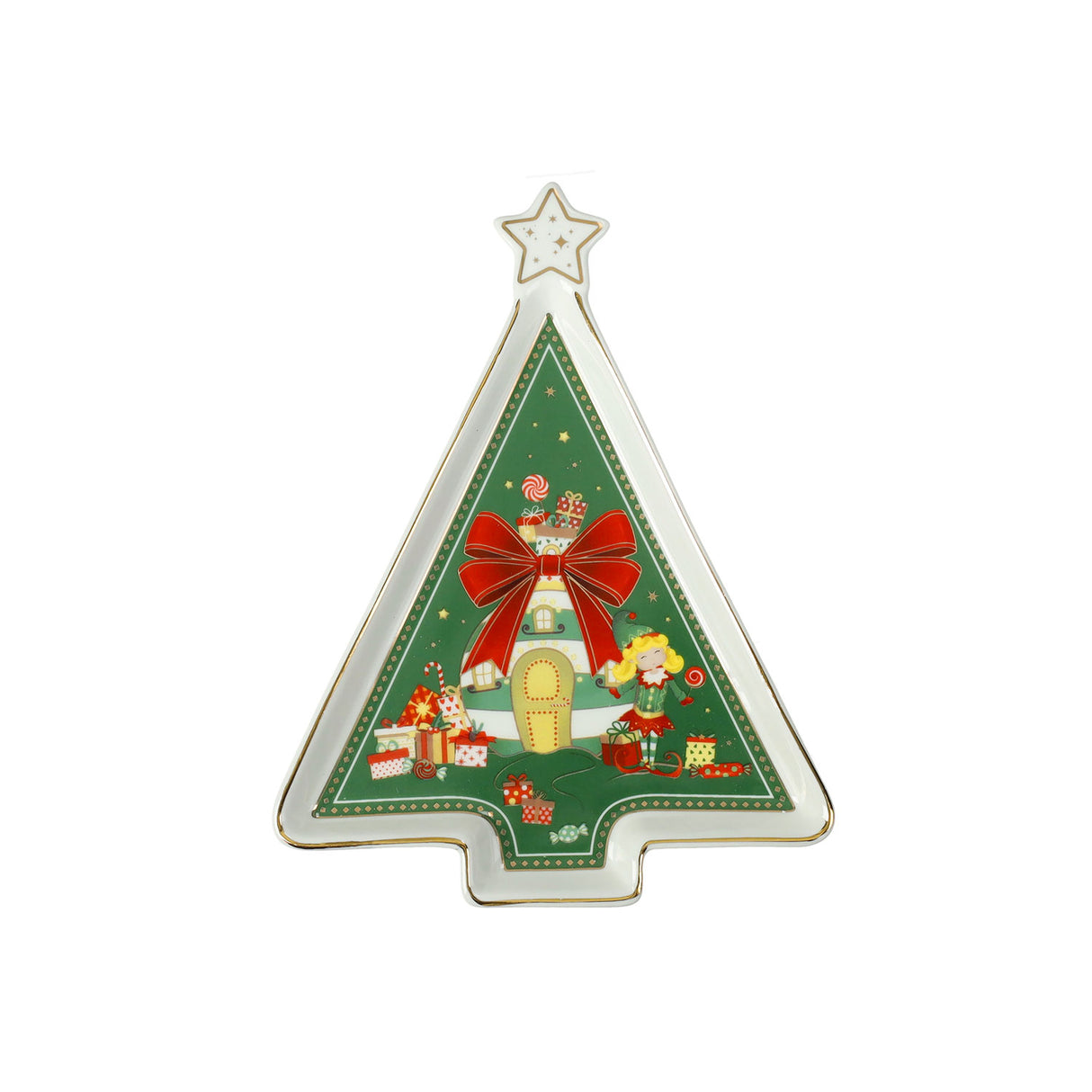 Vassoietto Albero Elfomagia Brandani in porcellana 16x21,5 cm