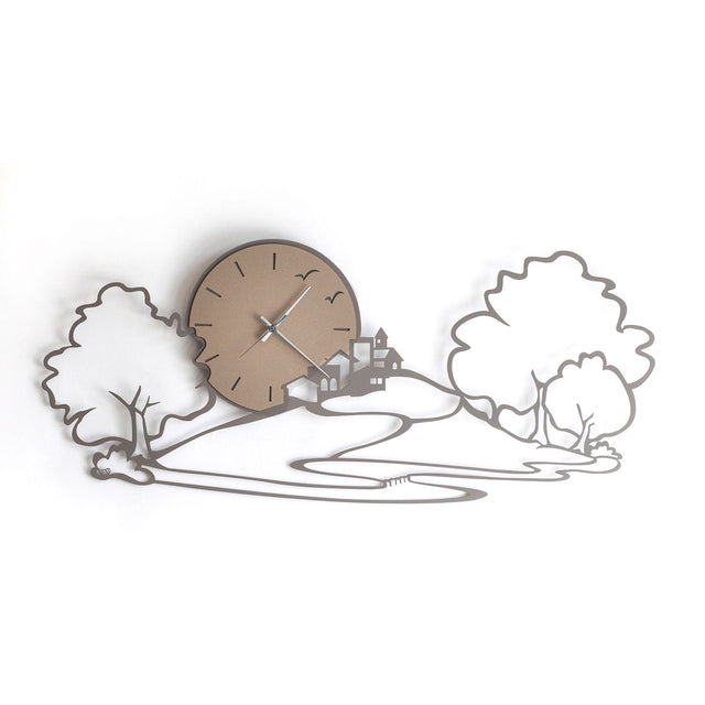 Orologio da parete Paesaggio Arti e Mestieri in metallo color fango