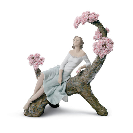 Statuetta Stagione Fiorita Lladrò in porcellana con donna e fiori 42x39 cm