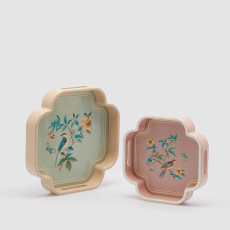 Set 2 vassoi EDG in legno con decori floreali bianco beige e grigio
